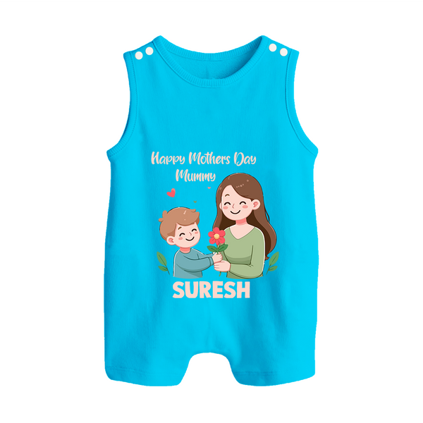 Happy Mother’s Day Mummy Baby BUTTON ROMPER Set – Cute Mom & Baby Outfit - SKY BLUE - New Born (Chest 18")