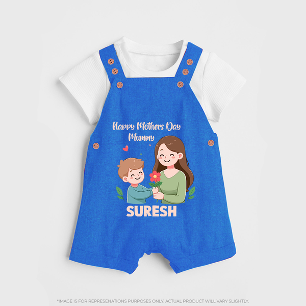 Happy Mother’s Day Mummy Baby BUTTON DUNGAREE Set – Cute Mom & Baby Outfit - COBALT BLUE - 0 - 5 Months Old (Chest 18")