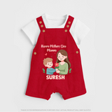 Happy Mother’s Day Mummy Baby BUTTON DUNGAREE Set – Cute Mom & Baby Outfit - RED - 0 - 5 Months Old (Chest 18")