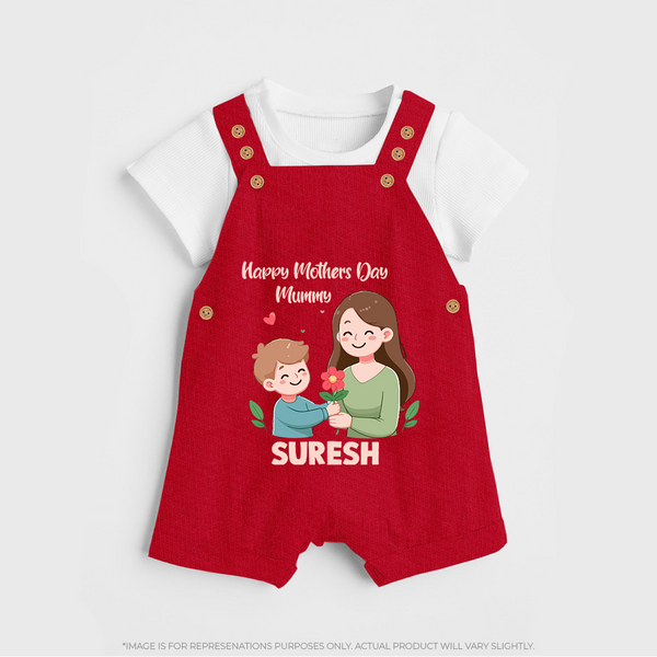 Happy Mother’s Day Mummy Baby BUTTON DUNGAREE Set – Cute Mom & Baby Outfit - RED - 0 - 5 Months Old (Chest 18")
