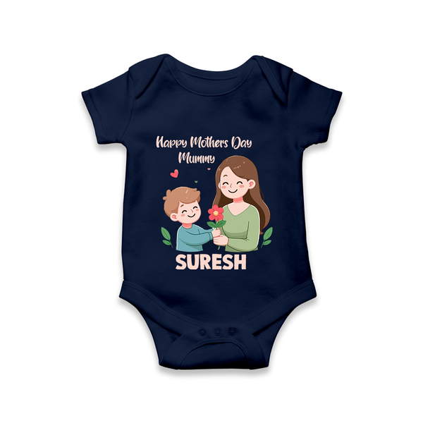 Happy Mother’s Day Mummy Baby ROMPER – Cute Mom & Baby Outfit - NAVY BLUE - New Born (Chest 14")