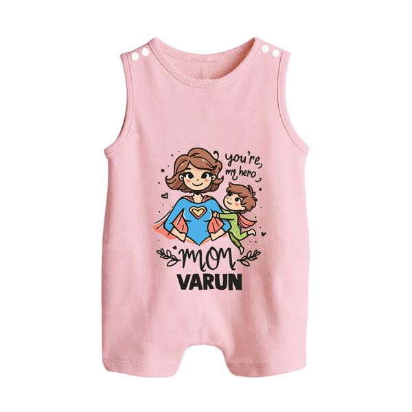You’re My Hero Mom Baby BUTTON ROMPER Set – Super Mom Theme Outfit - BABY PINK - New Born (Chest 18")