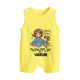 You’re My Hero Mom Baby BUTTON ROMPER Set – Super Mom Theme Outfit - PASTEL YELLOW - New Born (Chest 18")