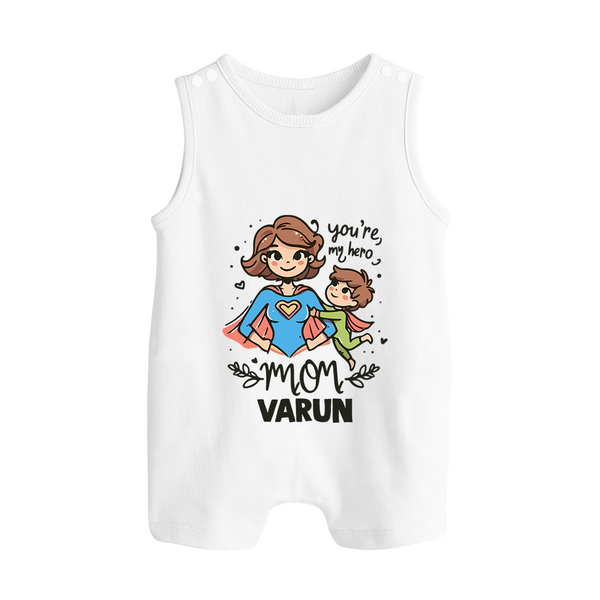 You’re My Hero Mom Baby BUTTON ROMPER Set – Super Mom Theme Outfit - WHITE - New Born (Chest 18")