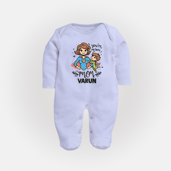 You’re My Hero Mom Baby Full body suit Set – Super Mom Theme Outfit - BABY BLUE - New Born (Chest 7.5")