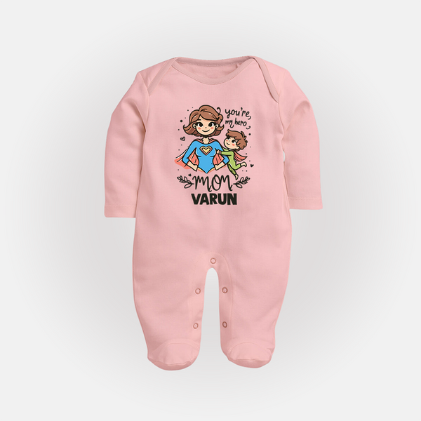 You’re My Hero Mom Baby Full body suit Set – Super Mom Theme Outfit - BABY PINK - New Born (Chest 7.5")