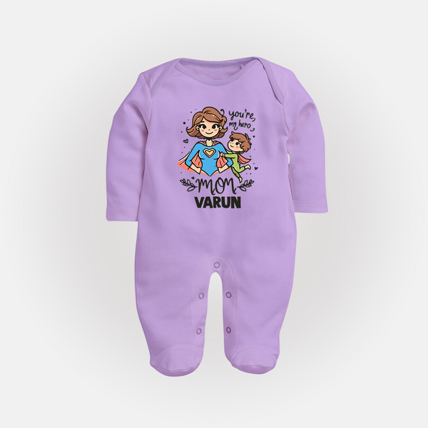 You’re My Hero Mom Baby Full body suit Set – Super Mom Theme Outfit - LILAC - New Born (Chest 7.5")