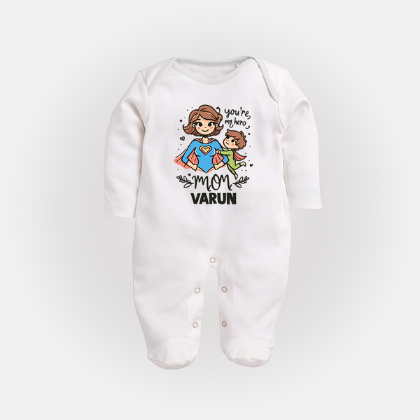 You’re My Hero Mom Baby Full body suit Set – Super Mom Theme Outfit - WHITE - New Born (Chest 7.5")