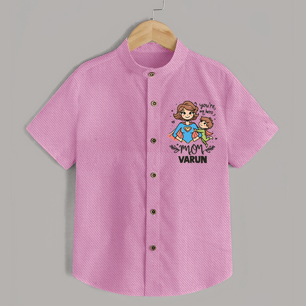 You’re My Hero Mom Baby SHIRT Set – Super Mom Theme Outfit - BABY PINK - 0 - 6 Months Old (Chest 23")