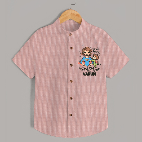 You’re My Hero Mom Baby SHIRT Set – Super Mom Theme Outfit - PEACH - 0 - 6 Months Old (Chest 23")