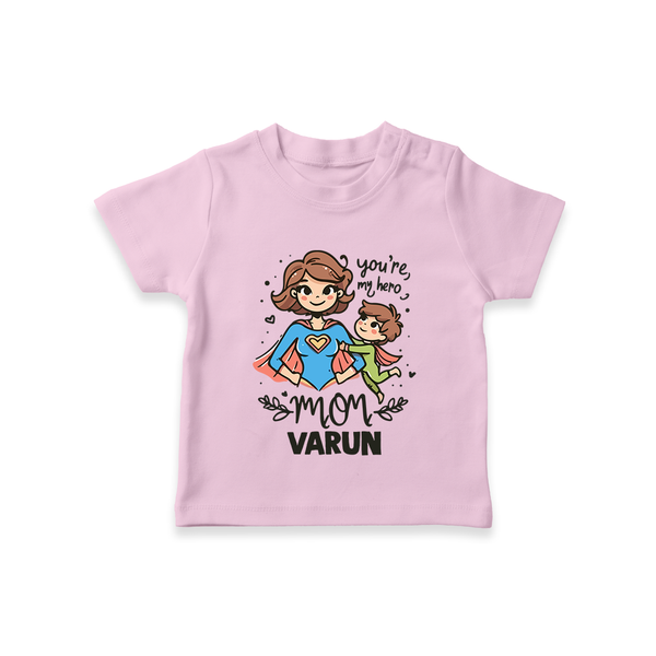 You’re My Hero Mom Baby T SHIRT Set – Super Mom Theme Outfit - BABY PINK - 0-5 Months Old (Chest 17")