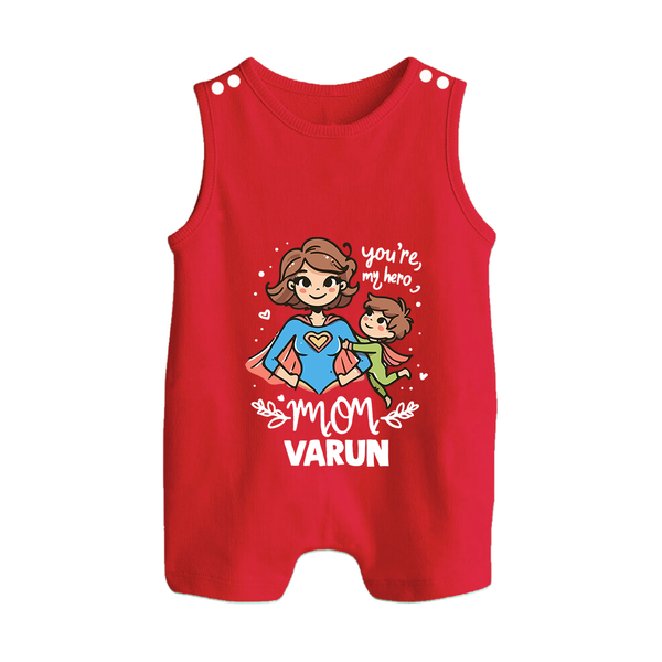 You’re My Hero Mom Baby BUTTON ROMPER Set – Super Mom Theme Outfit - RED - New Born (Chest 18")