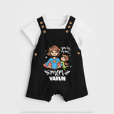 You’re My Hero Mom Baby BUTTON DUNGAREE Set – Super Mom Theme Outfit - BLACK - 0 - 5 Months Old (Chest 18")
