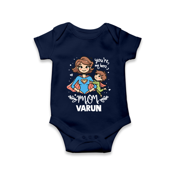 You’re My Hero Mom Baby ROMPER  – Super Mom Theme Outfit - NAVY BLUE - New Born (Chest 14")