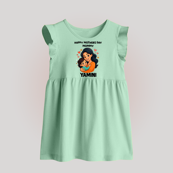 Happy Mother’s Day Mommy Baby BABY FROCK Set – Loving Mom Theme Outfit - MINT GREEN - 0 - 3 Months Old (Chest 17")