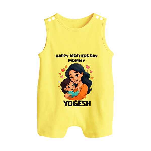 Happy Mother’s Day Mommy Baby BUTTON ROMPER Set – Loving Mom Theme Outfit - PASTEL YELLOW - New Born (Chest 18")