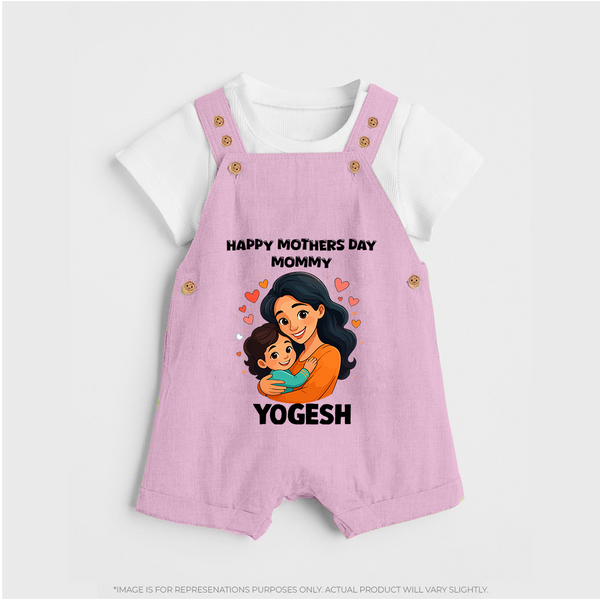 Happy Mother’s Day Mommy Baby BUTTON DUNGAREE Set – Loving Mom Theme Outfit - BABY PINK - 0 - 5 Months Old (Chest 18")