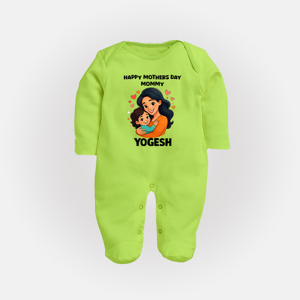 Happy Mother’s Day Mommy Baby Full body suit Set – Loving Mom Theme Outfit - LIME GREEN - New Born (Chest 7.5")