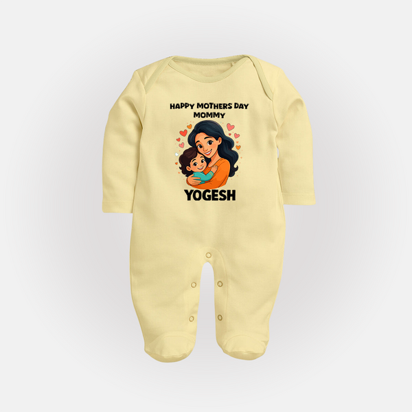 Happy Mother’s Day Mommy Baby Full body suit Set – Loving Mom Theme Outfit - PASTEL YELLOW - New Born (Chest 7.5")