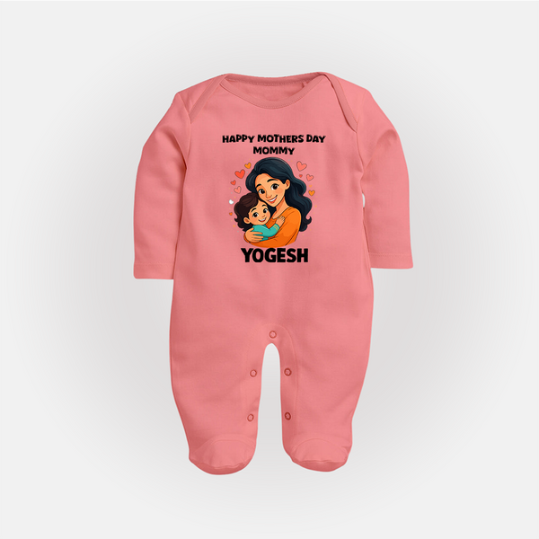 Happy Mother’s Day Mommy Baby Full body suit Set – Loving Mom Theme Outfit - PEACH - New Born (Chest 7.5")