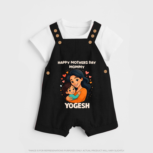 Happy Mother’s Day Mommy Baby BUTTON DUNGAREE Set – Loving Mom Theme Outfit - BLACK - 0 - 5 Months Old (Chest 18")