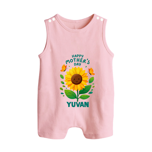 Happy Mother’s Day Baby BUTTON ROMPER Set – Sunflower Theme Outfit - BABY PINK - New Born (Chest 18")