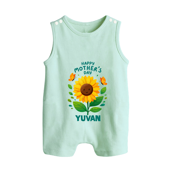 Happy Mother’s Day Baby BUTTON ROMPER Set – Sunflower Theme Outfit - MINT GREEN - New Born (Chest 18")