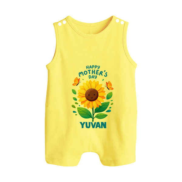 Happy Mother’s Day Baby BUTTON ROMPER Set – Sunflower Theme Outfit - PASTEL YELLOW - New Born (Chest 18")