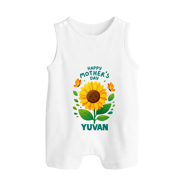 Happy Mother’s Day Baby BUTTON ROMPER Set – Sunflower Theme Outfit - WHITE - New Born (Chest 18")