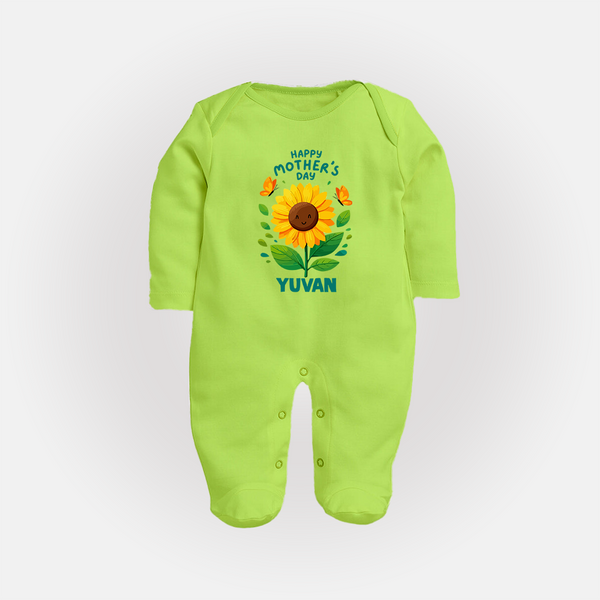 Happy Mother’s Day Baby Full body suit Set – Sunflower Theme Outfit - LIME GREEN - New Born (Chest 7.5")