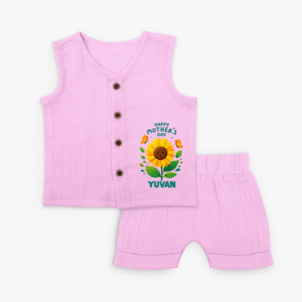 Happy Mother’s Day Baby BUTTON JABLA Set – Sunflower Theme Outfit - BABY PINK - 0 - 3 Months Old (Chest 9.8")