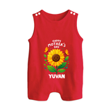 Happy Mother’s Day Baby BUTTON ROMPER Set – Sunflower Theme Outfit - RED - New Born (Chest 18")
