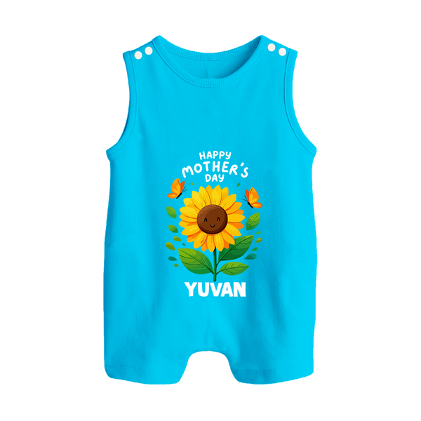 Happy Mother’s Day Baby BUTTON ROMPER Set – Sunflower Theme Outfit - SKY BLUE - New Born (Chest 18")