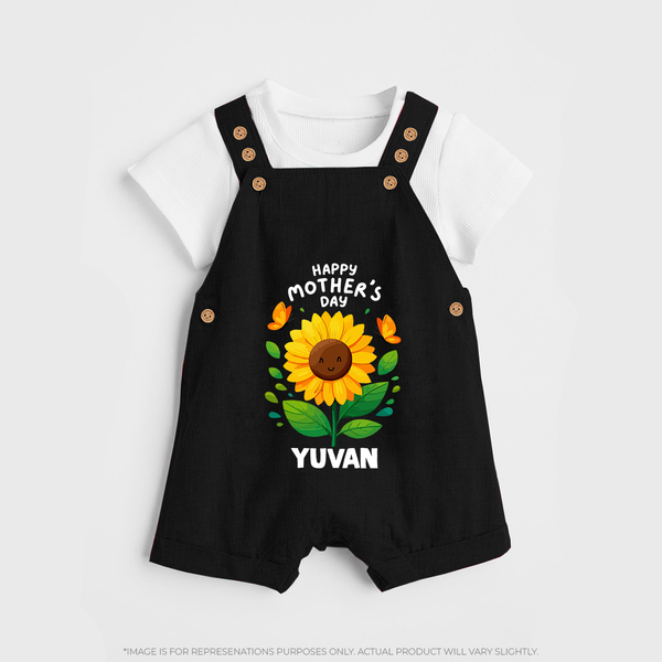 Happy Mother’s Day Baby BUTTON DUNGAREE Set – Sunflower Theme Outfit - BLACK - 0 - 5 Months Old (Chest 18")