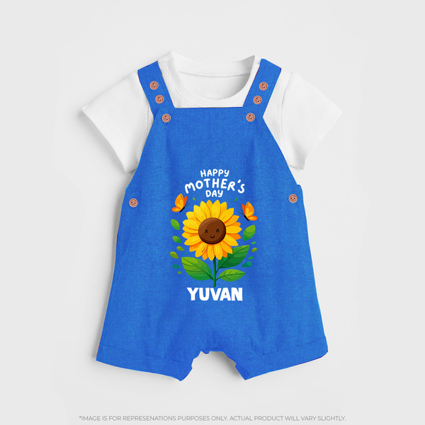 Happy Mother’s Day Baby BUTTON DUNGAREE Set – Sunflower Theme Outfit - COBALT BLUE - 0 - 5 Months Old (Chest 18")