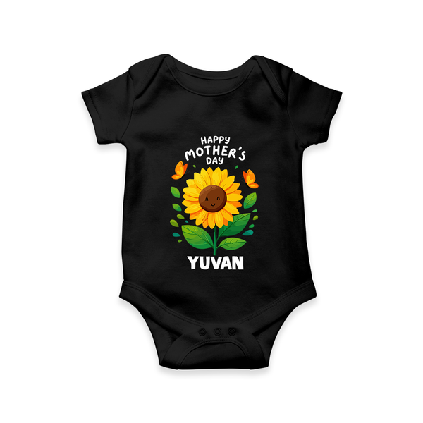 Happy Mother’s Day Baby ROMPER – Sunflower Theme Outfit - BLACK - New Born (Chest 14")