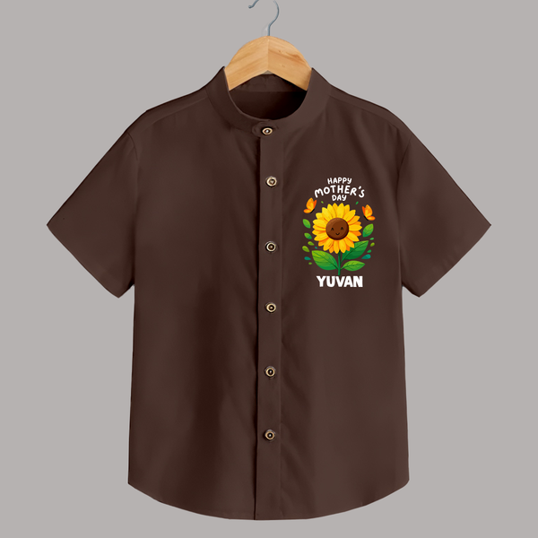 Happy Mother’s Day Baby SHIRT Set – Sunflower Theme Outfit - CHOCOLATE BROWN - 0 - 6 Months Old (Chest 23")