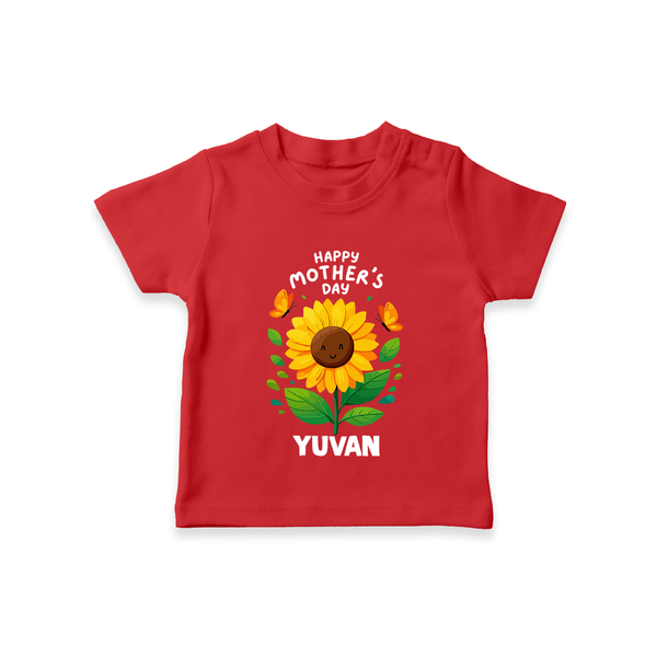 Happy Mother’s Day Baby T SHIRT Set – Sunflower Theme Outfit - RED - 0-5 Months Old (Chest 17")