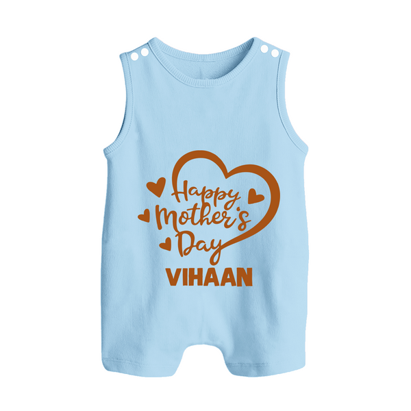 Happy Mother’s Day Baby BUTTON ROMPER Set – Heart Design Outfit - BABY BLUE - New Born (Chest 18")
