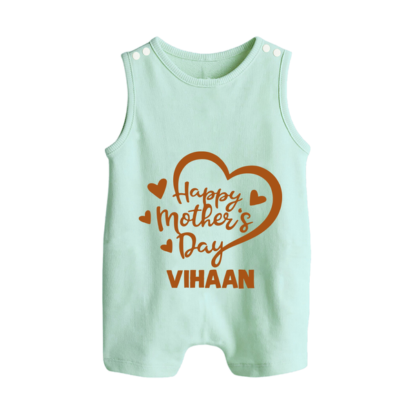 Happy Mother’s Day Baby BUTTON ROMPER Set – Heart Design Outfit - MINT GREEN - New Born (Chest 18")