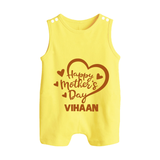 Happy Mother’s Day Baby BUTTON ROMPER Set – Heart Design Outfit - PASTEL YELLOW - New Born (Chest 18")