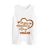 Happy Mother’s Day Baby BUTTON ROMPER Set – Heart Design Outfit - WHITE - New Born (Chest 18")