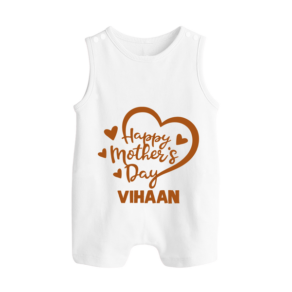 Happy Mother’s Day Baby BUTTON ROMPER Set – Heart Design Outfit - WHITE - New Born (Chest 18")