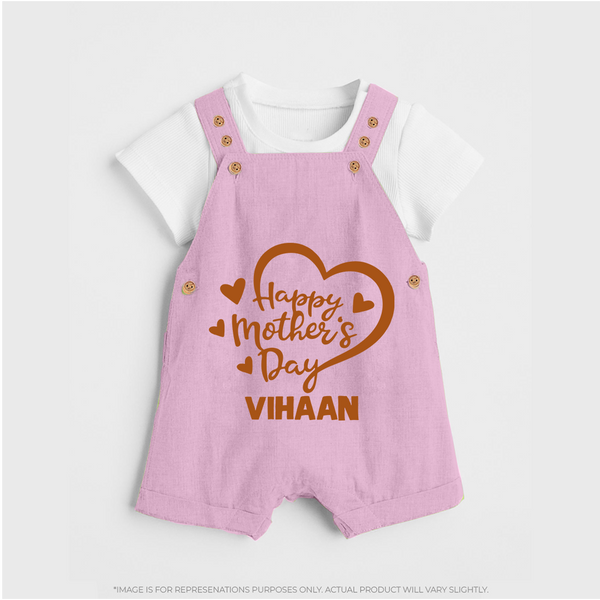 Happy Mother’s Day Baby BUTTON DUNGAREE Set – Heart Design Outfit - BABY PINK - 0 - 5 Months Old (Chest 18")