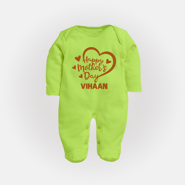Happy Mother’s Day Baby Full body suit Set – Heart Design Outfit - LIME GREEN - New Born (Chest 7.5")
