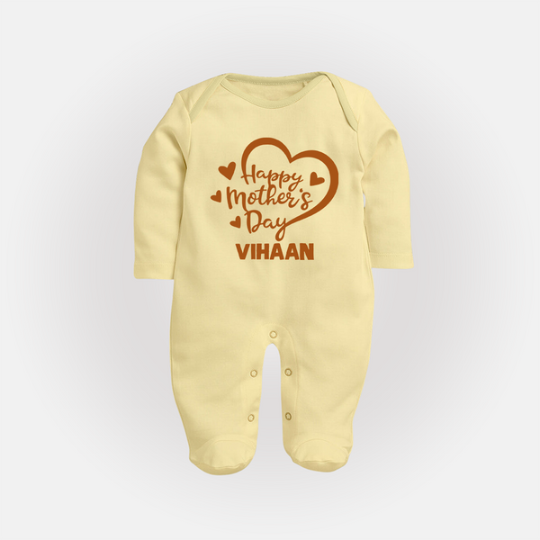 Happy Mother’s Day Baby Full body suit Set – Heart Design Outfit - PASTEL YELLOW - New Born (Chest 7.5")