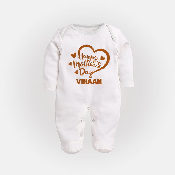 Happy Mother’s Day Baby Full body suit Set – Heart Design Outfit - WHITE - New Born (Chest 7.5")