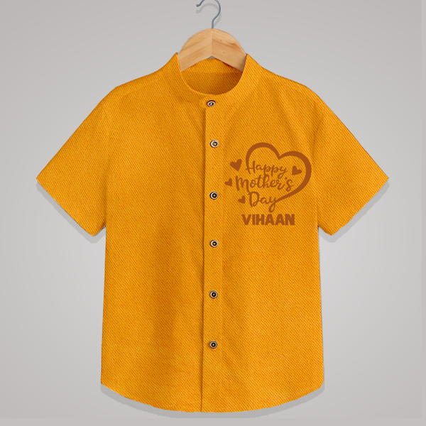Happy Mother’s Day Baby SHIRT Set – Heart Design Outfit - CHROME YELLOW - 0 - 6 Months Old (Chest 23")