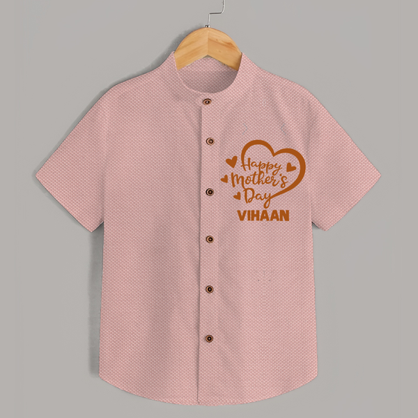 Happy Mother’s Day Baby SHIRT Set – Heart Design Outfit - PEACH - 0 - 6 Months Old (Chest 23")