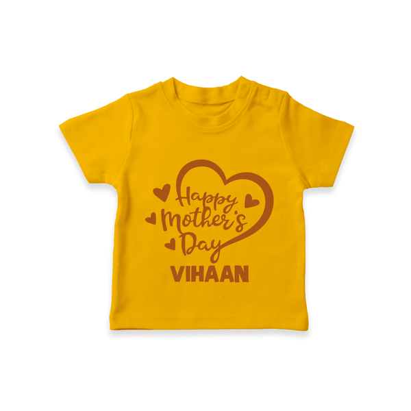 Happy Mother’s Day Baby T SHIRT Set – Heart Design Outfit - CHROME YELLOW - 0-5 Months Old (Chest 17")